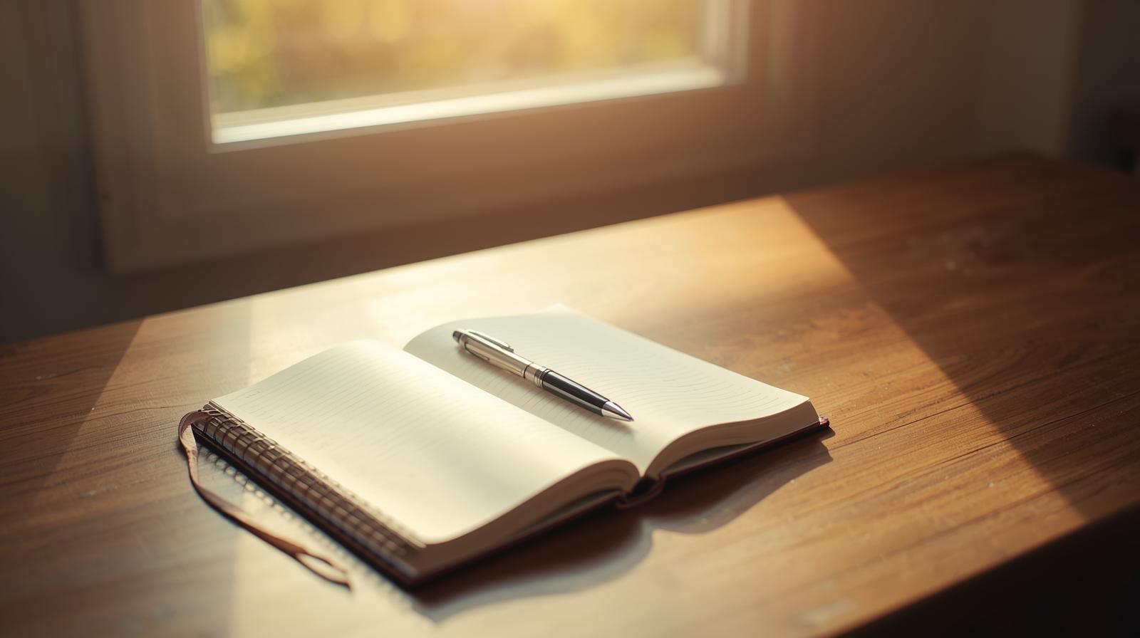 Open notebook with pen in sunlight representing Post-Crisis Recovery planning and reflection for future improvement