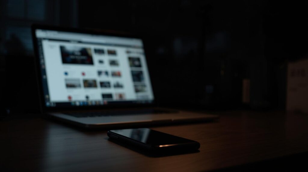 Laptop and phone on desk for monitoring communications to prevent legal backlash during crisis management response
