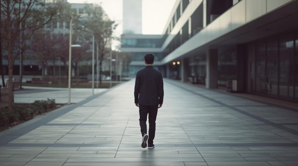 Business professional walking forward representing crisis recovery timeline examples journey toward restoration