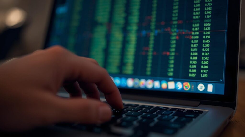 Analyst typing on laptop with live data dashboard on screen working to improve prevention workflows through real-time monitoring