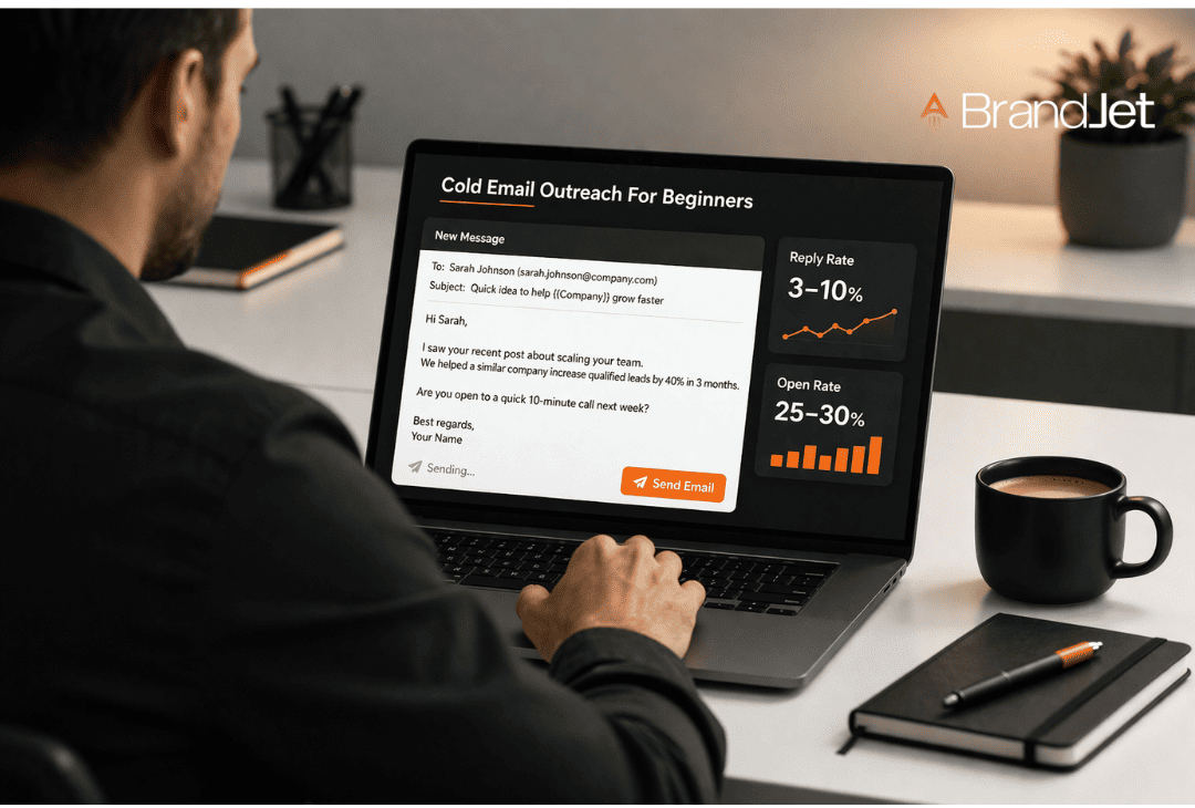 Professional using a laptop dashboard to manage cold email outreach for beginners with analytics and reply tracking