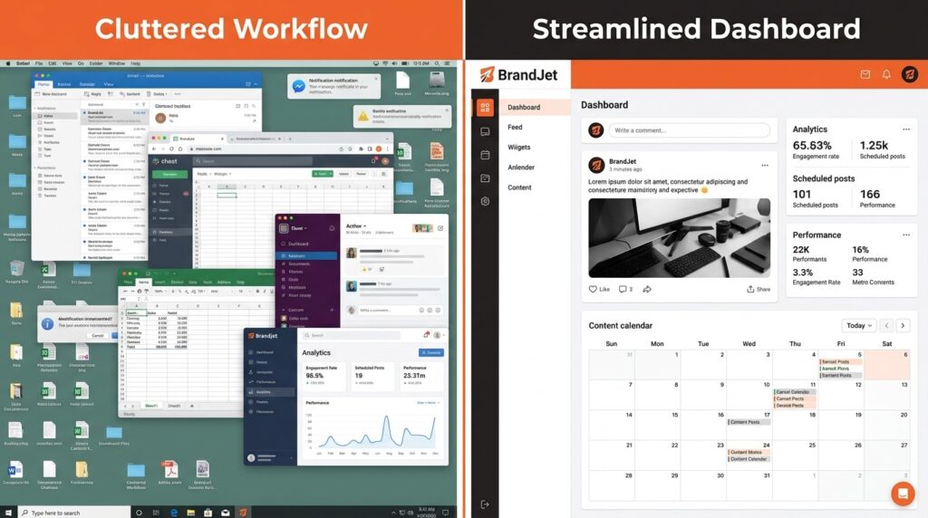 Cluttered multi-tool workspace versus unified dashboard among best multi-channel outreach tools 2026