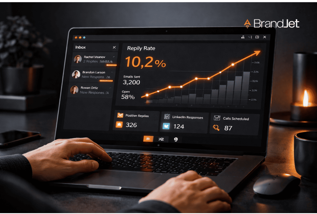 Cold email outreach response rates 2026 dashboard displaying 10.2% reply rate, 3,200 emails sent, and 326 positive replies.