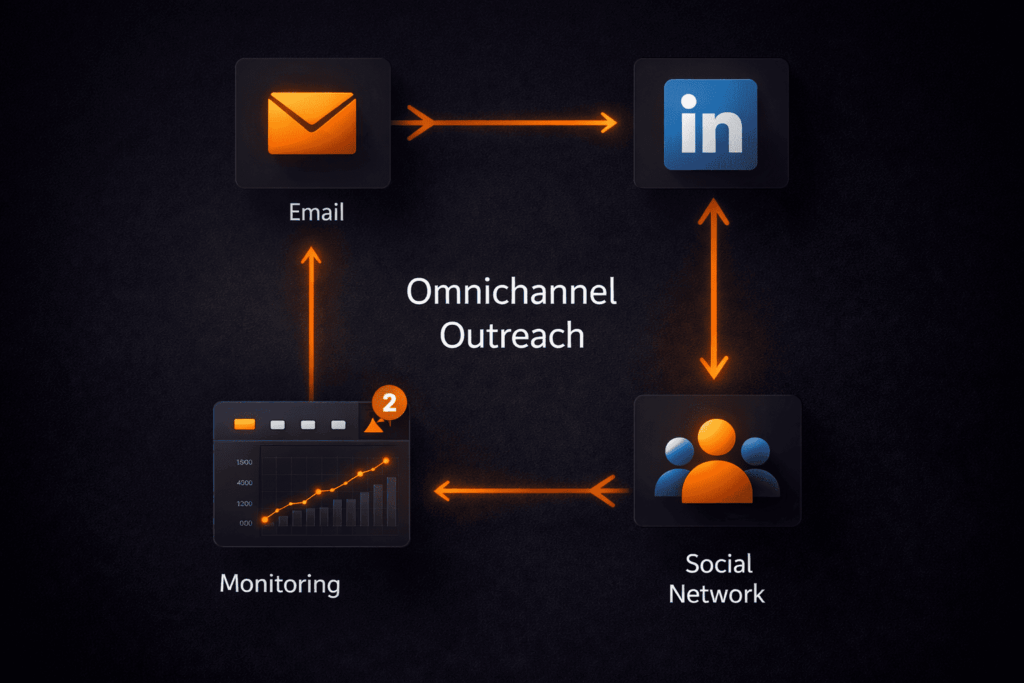 Cold email outreach response rates 2026 omnichannel strategy connecting email, LinkedIn, social networks, and monitoring.