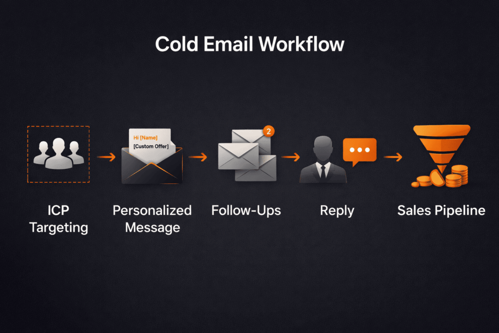 Cold email vs warm email outreach cold email workflow from ICP targeting to personalized message and sales pipeline