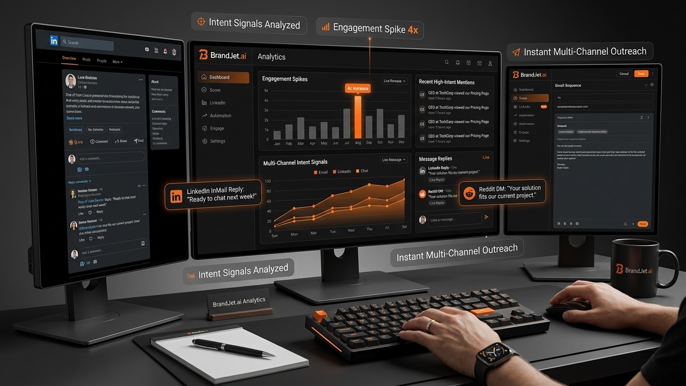 Marketing team uses multi-screen setup to launch intent driven campaigns in BrandJet with real-time analytics
