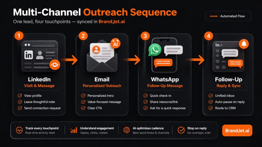 LinkedIn email WhatsApp and follow-up automated sequence built with best multi-channel outreach tools 2026