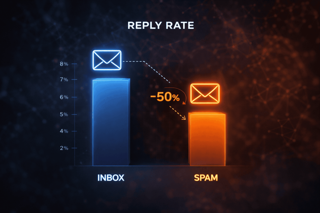 Reply rate comparison chart showing why top email outreach platforms for b2b prioritize inbox over spam delivery