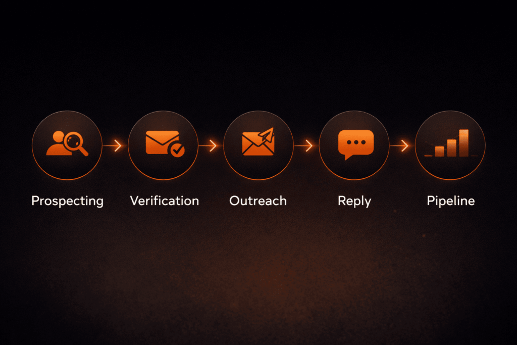Top instantly alternatives 2026 workflow showing prospecting, verification, outreach, reply, and pipeline stages