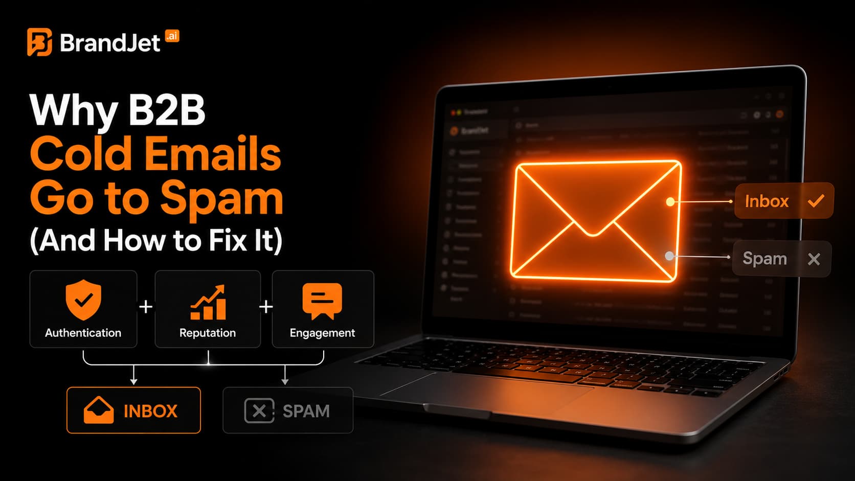Visual showing authentication, reputation, and engagement signals that explain why B2B cold emails go to spam filters.