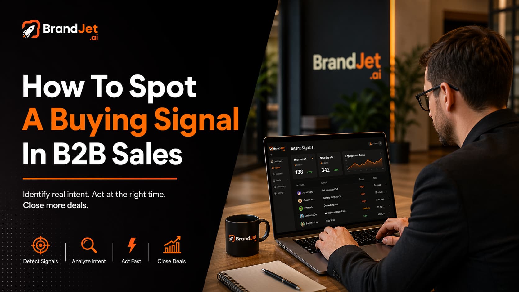 Sales professional learning how to spot a buying signal in b2b sales using an AI-powered intent tracking dashboard.