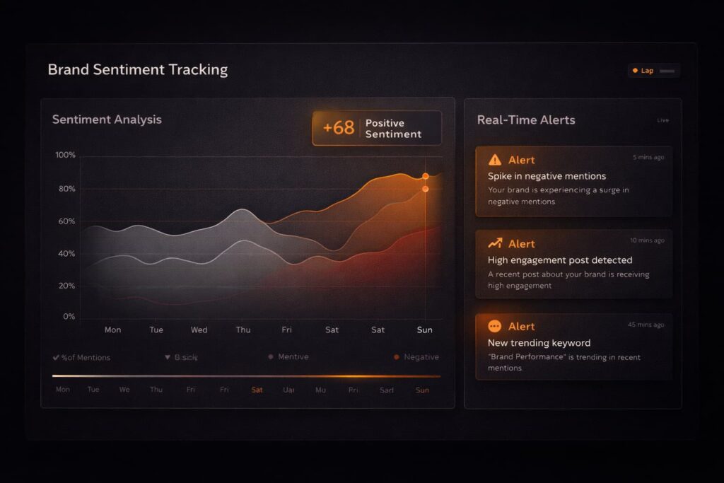 A dashboard tracking brand sentiment to support how to pitch to potential clients b2b more effectively.
