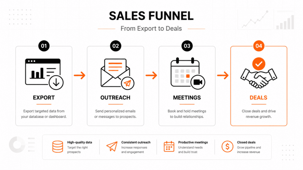 Export warm B2B prospects from BrandJet and move them through a sales funnel from outreach to closed deals. 