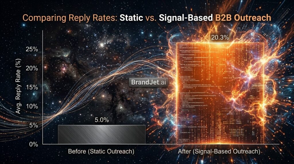 Bar chart comparing reply rates before and after applying the best ways to get first customers for B2B.