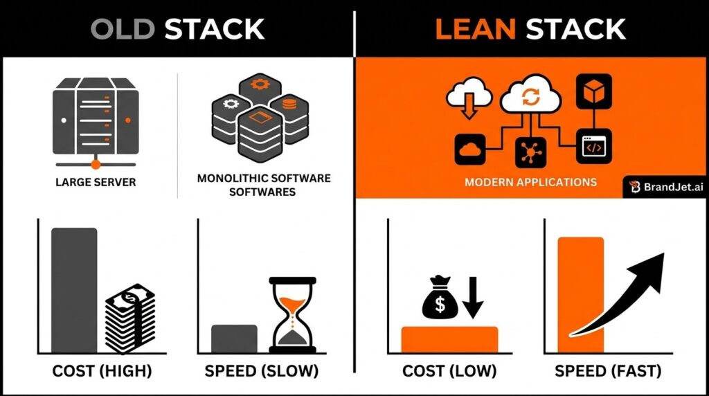 Old high-cost slow stack versus lean modern application stack for outreach.io alternatives for small business